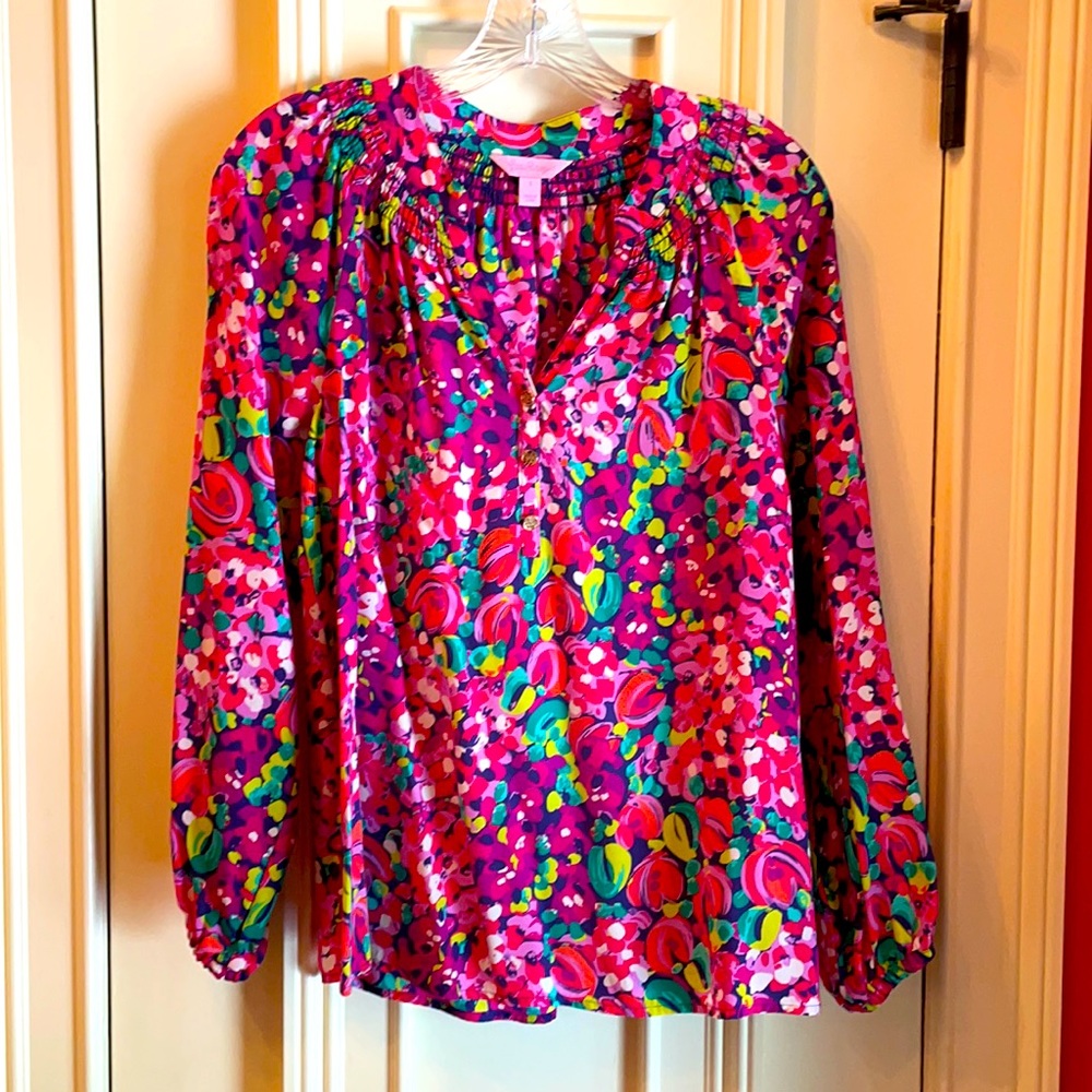 Lilly Pulitzer Pink Multicolor Floral Print Long Sleeve Blouse